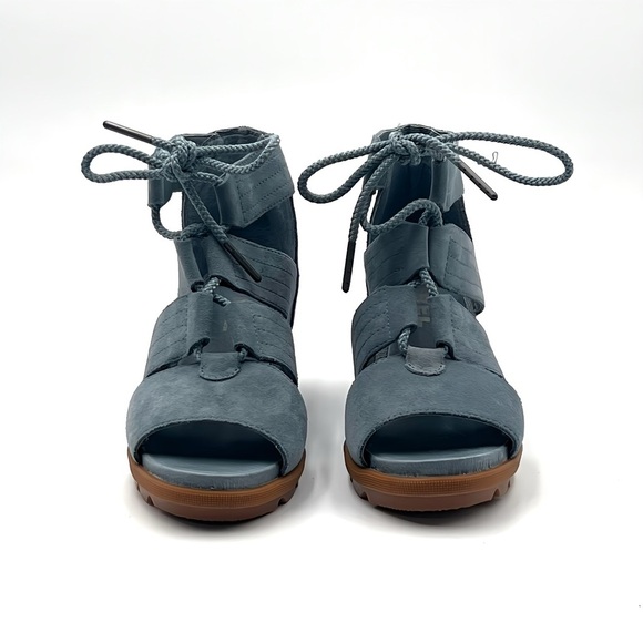 Sorel Joanie Il Lace Webbing Wedge Sandals Blue Nubuck Leather Size 8 New In Box - Picture 5 of 12